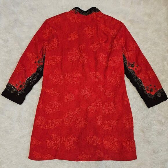 Chico's Women's Berry Red Heritage Beaded Coji Jacket Beaded Trim Size 2 - Picture 3 of 11